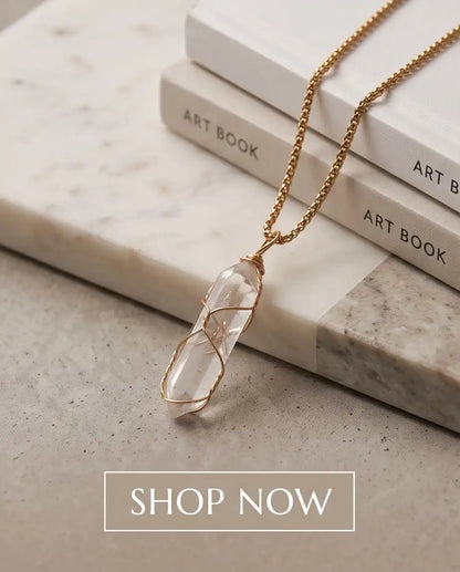 Wire-Wrapped Clear Quartz Crystal Point Pendant Box Chain