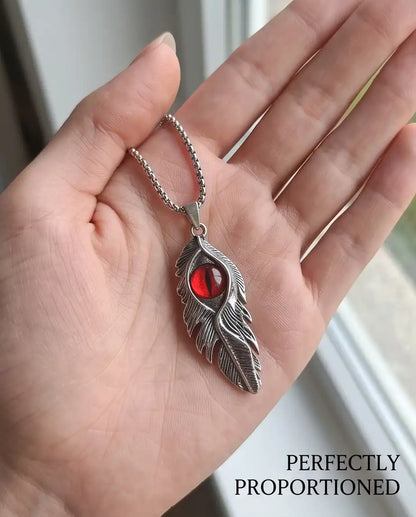 Red Dragon Eye Feather Pendant Box Chain