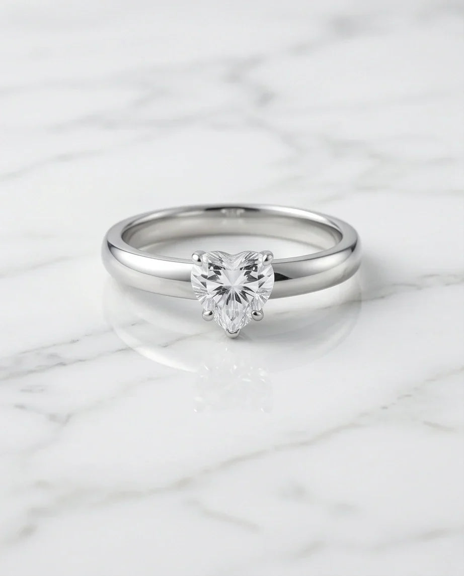 Sterling Silver Heart-Cut Moissanite Solitaire Ring