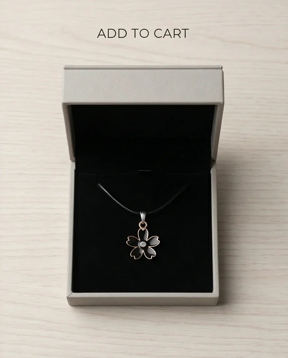 Gold and Black Cherry Blossom Necklace