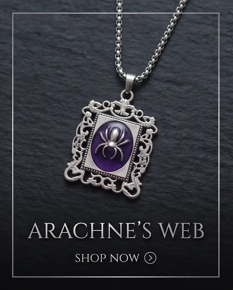 Gothic Purple Enamel Spider Filigree Pendant Box Chain