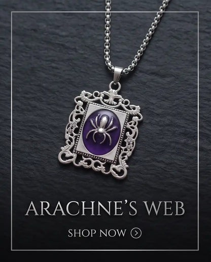 Gothic Purple Enamel Spider Filigree Pendant Box Chain