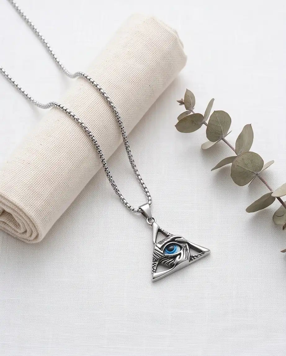 Evil Eye Triangle Pendant Box Chain