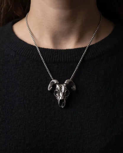 Gothic Ram Skull Pendant Silver Box Chain Necklace