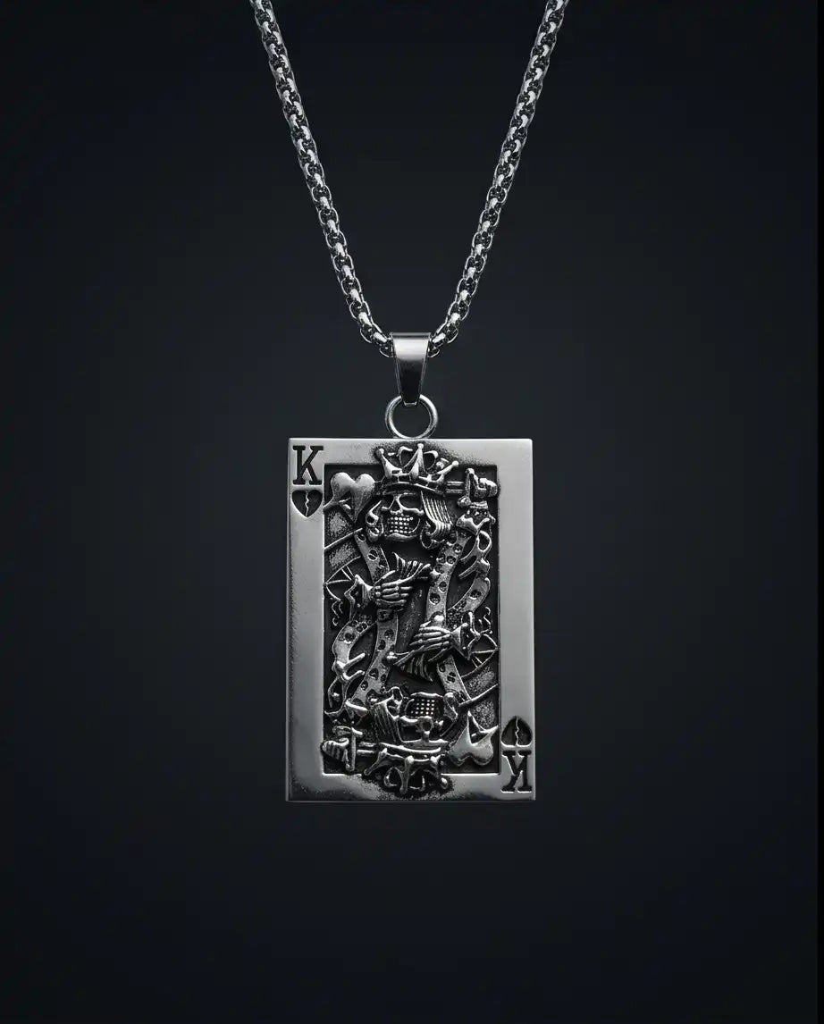 Gothic Skeleton King Card Pendant Box Chain