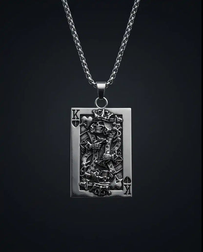 Gothic Skeleton King Card Pendant Box Chain