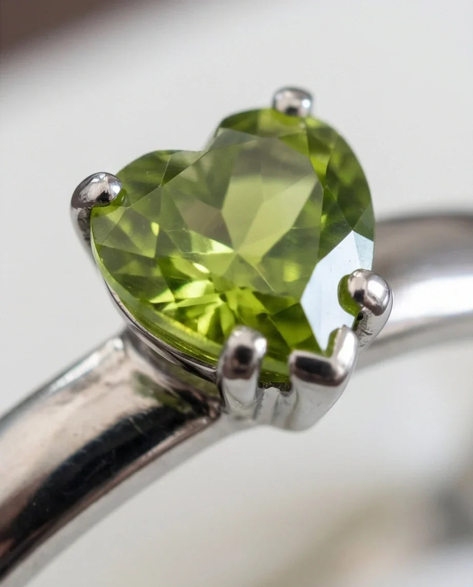 Sterling Silver Heart-Cut Peridot Green Solitaire Ring