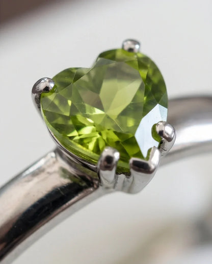 Sterling Silver Heart-Cut Peridot Green Solitaire Ring