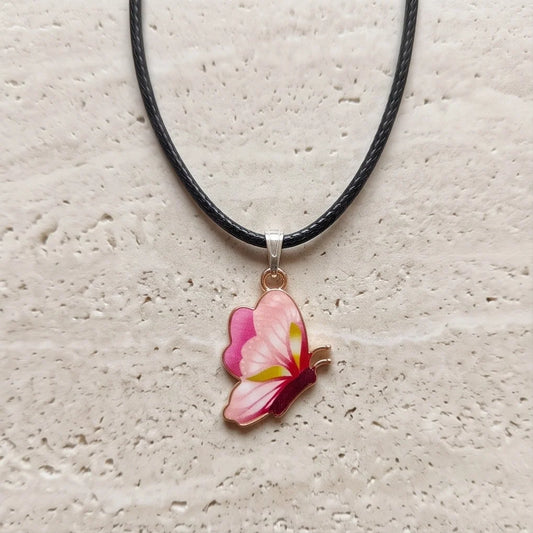 Gradient Pink Butterfly Cord Necklace