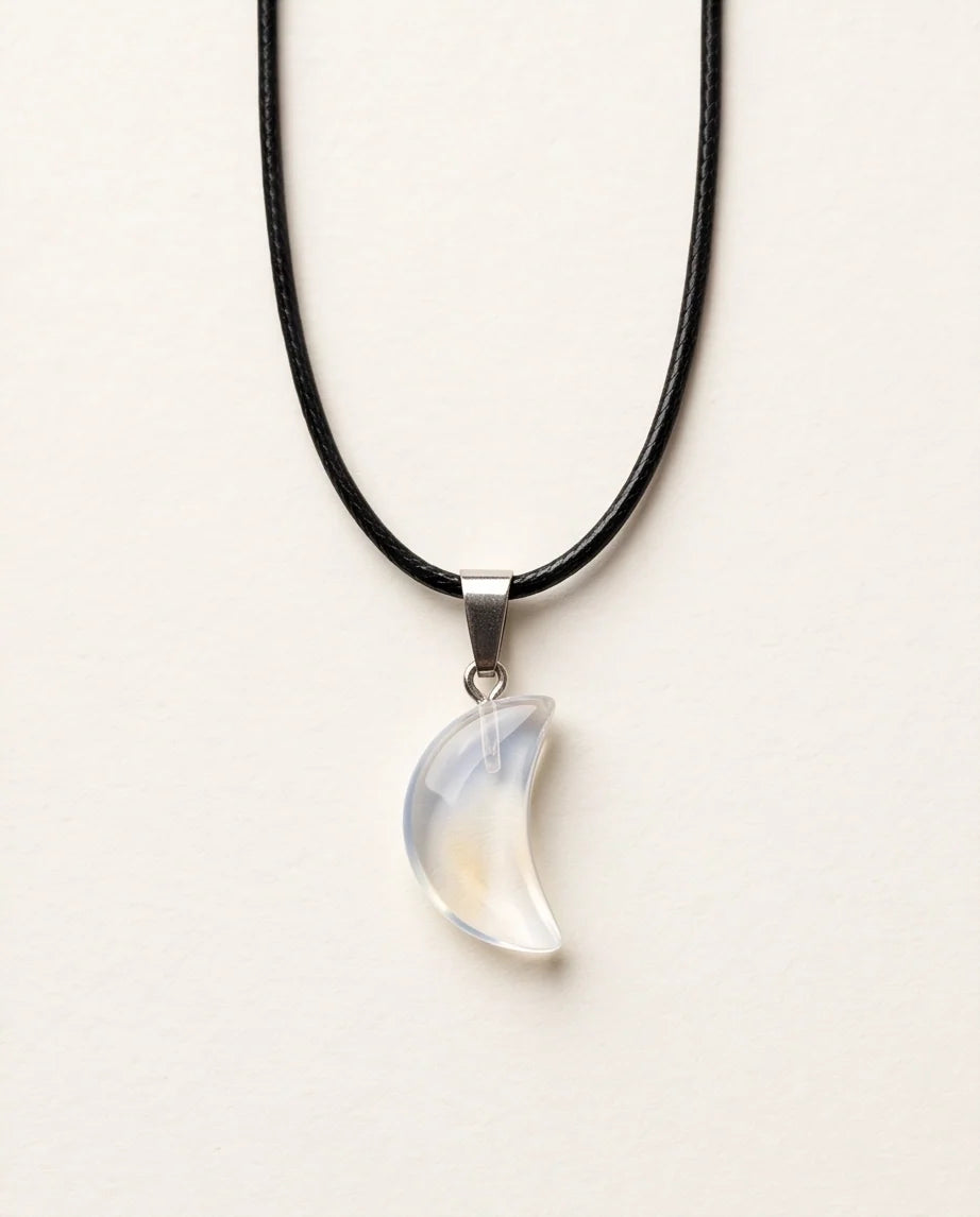Silver Opalite Crescent Moon Pendant Necklace