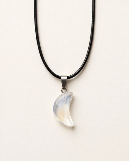 Silver Opalite Crescent Moon Pendant Necklace
