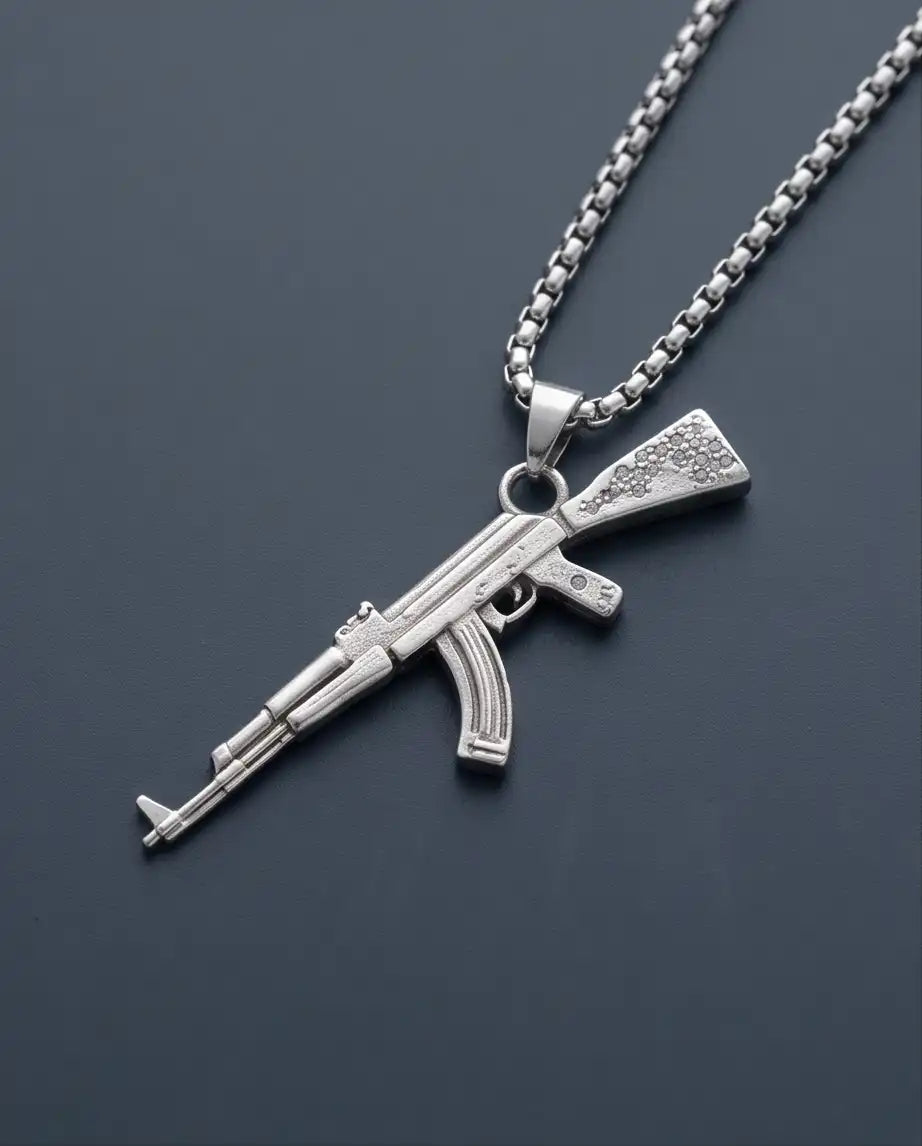 Micro-Pavé CZ Stock Assault Rifle Weapon Pendant Box Chain