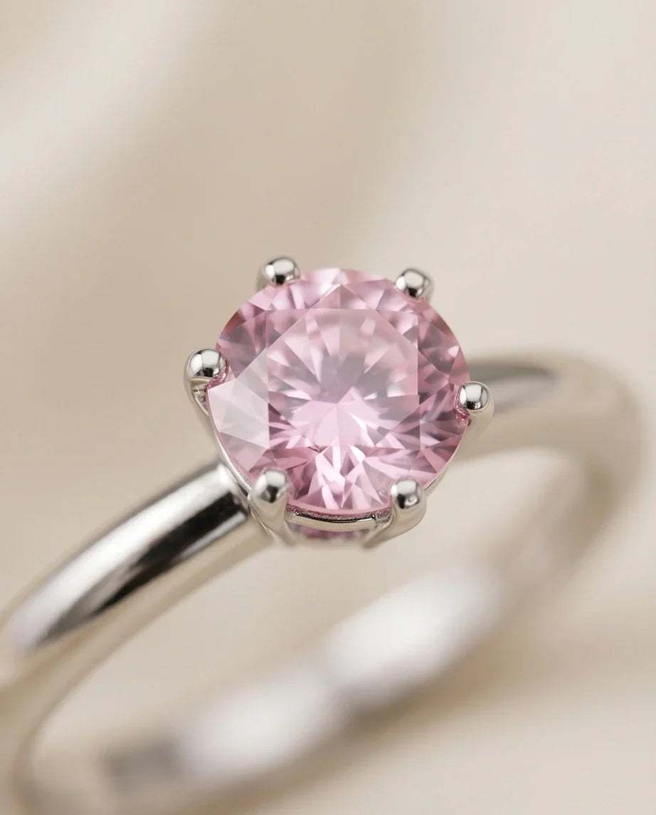 Sterling Silver Round-Cut Pink Diamond Solitaire Ring