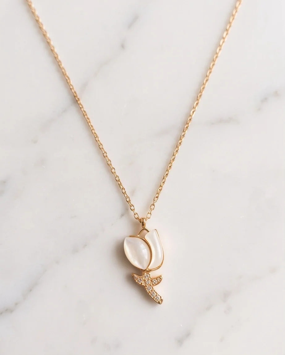 Gold Mother of Pearl Tulip Necklace