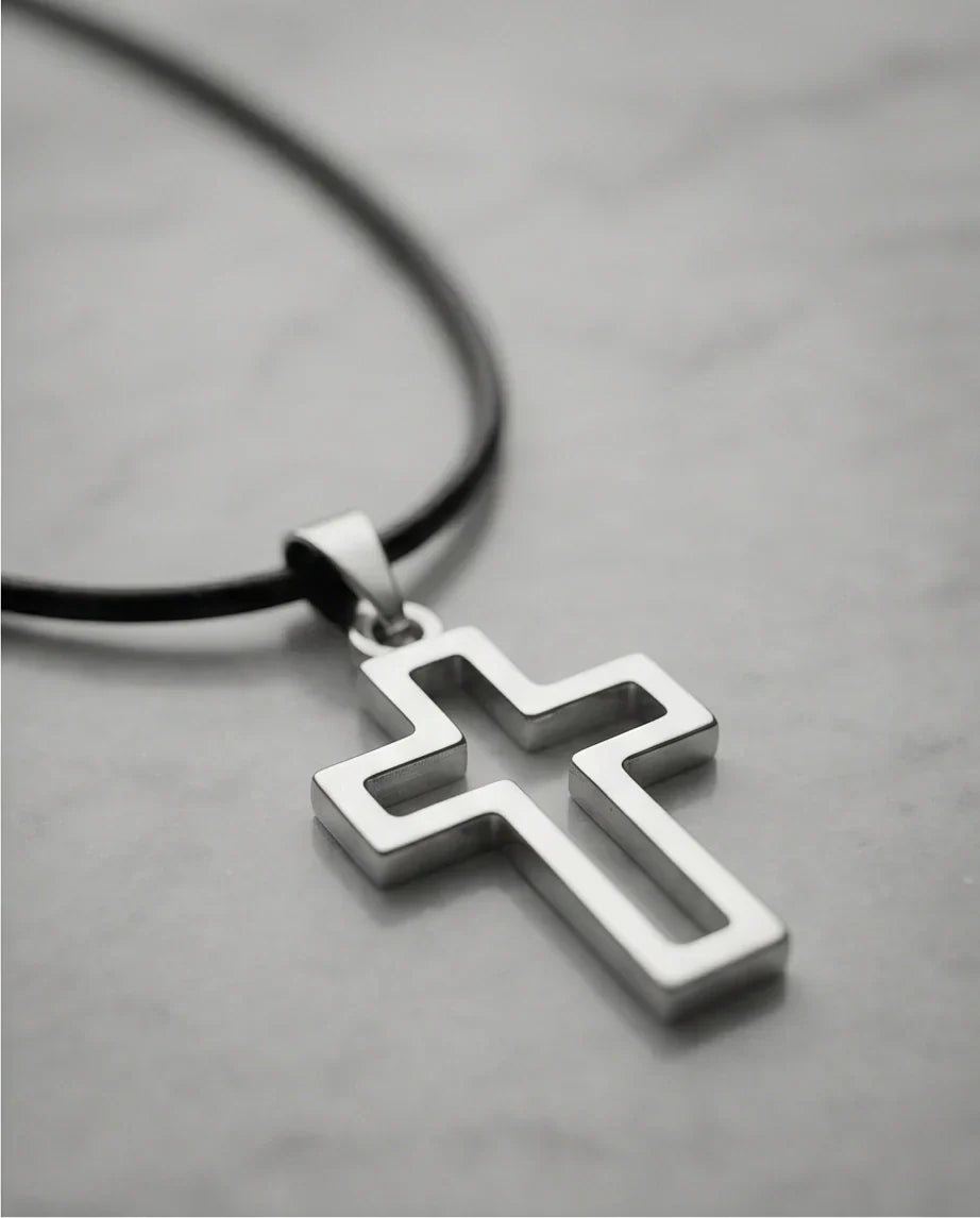 Silver Open Cross Pendant Necklace