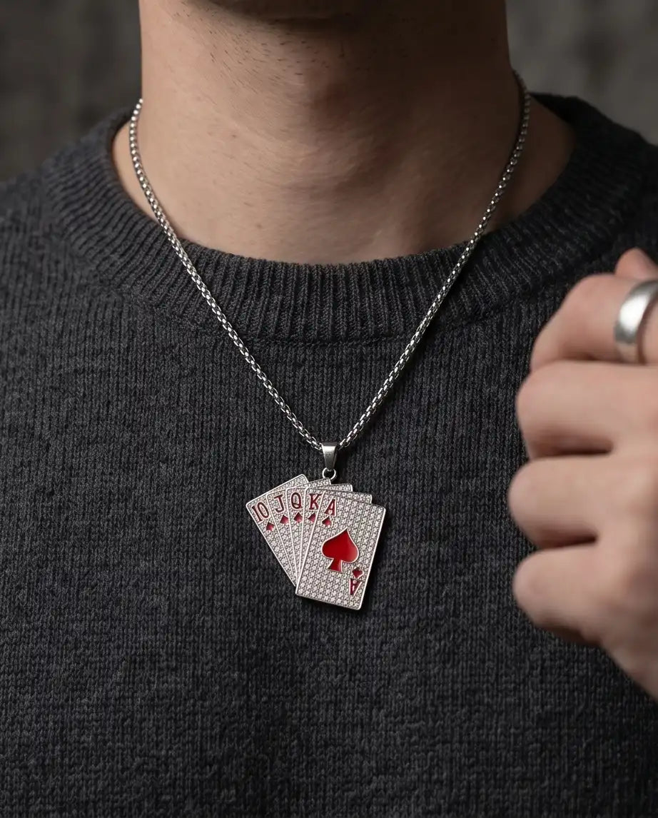Iced Red Royal Flush Pendant Box Chain