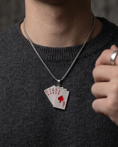 Iced Red Royal Flush Pendant Box Chain