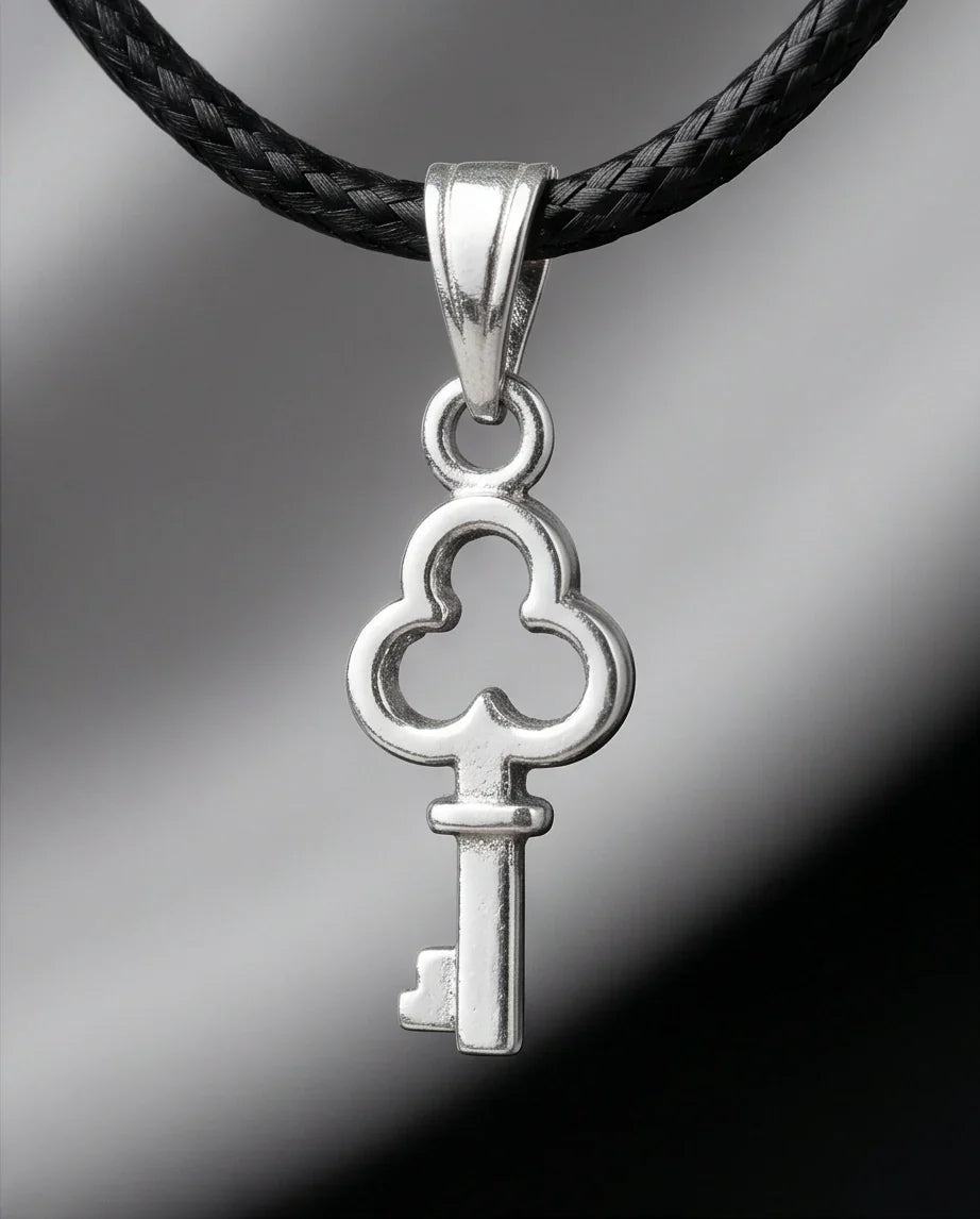 The Secret Keeper: Minimalist Silver Clover Key Pendant Necklace