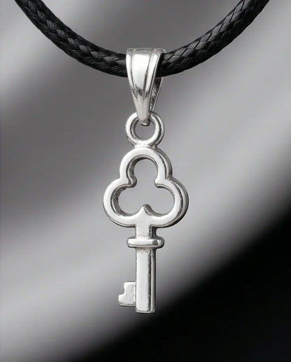 The Secret Keeper: Minimalist Silver Clover Key Pendant Necklace