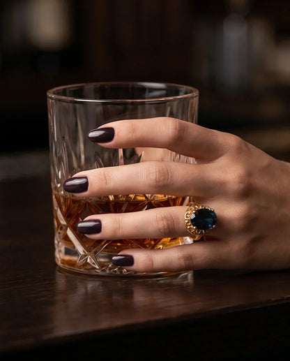 Gold Plated London Blue Oval Baroque Ring