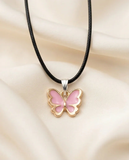 Pink Butterfly Enamel Pendant Necklace