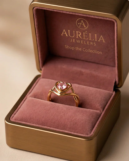 Gold Pink Tourmaline Heart Openwork Ring