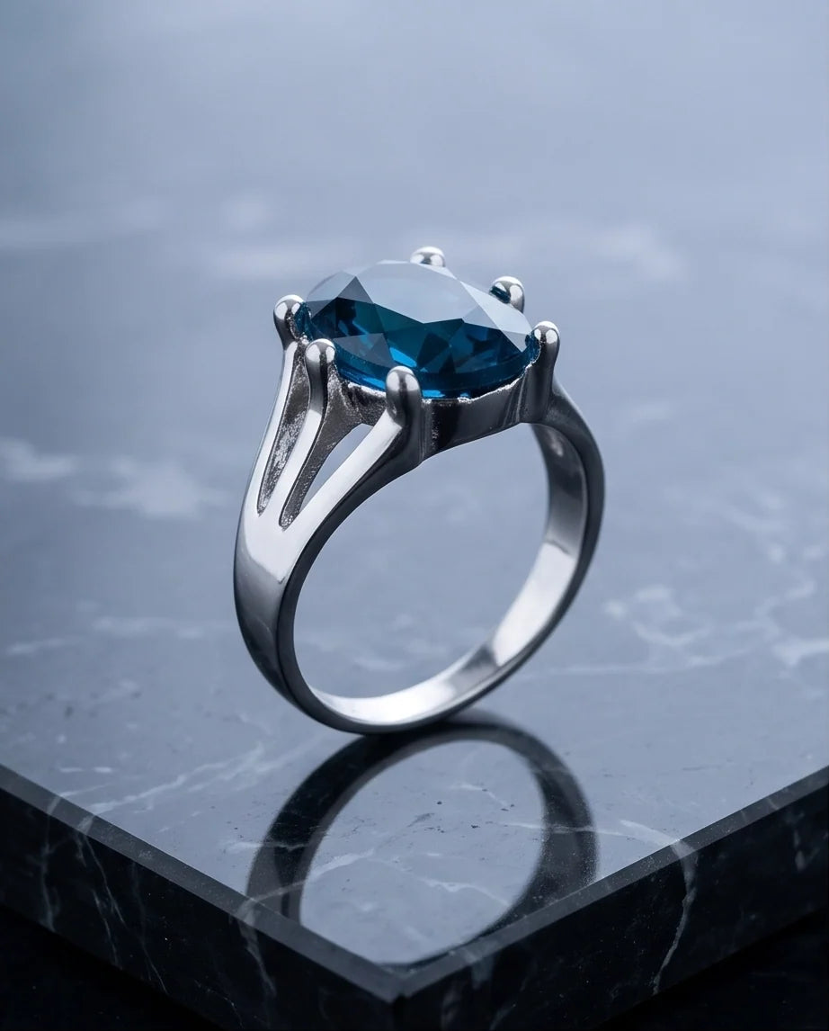 Silver Oval Sapphire Gemstone Solitaire Ring