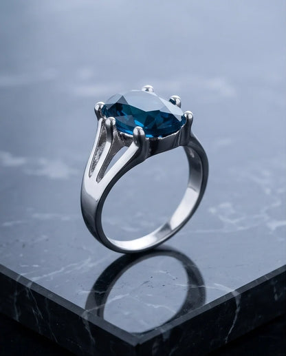 Silver Oval Sapphire Gemstone Solitaire Ring