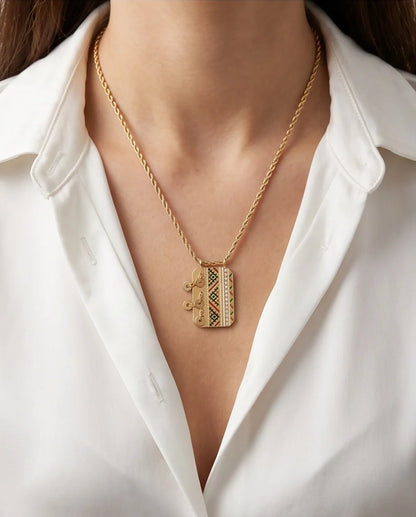 Gold Amazigh Pattern Tag Necklace