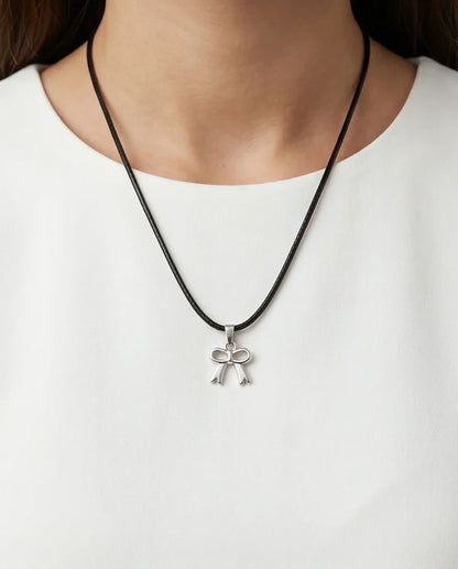 Silver Polished Ribbon Bow Necklace