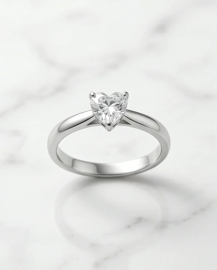 Sterling Silver Heart-Cut Moissanite Solitaire Ring