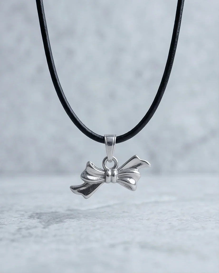 Silver Retro Ribbon Bow Necklace