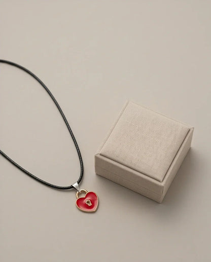 Gold and Red Heart Padlock Necklace