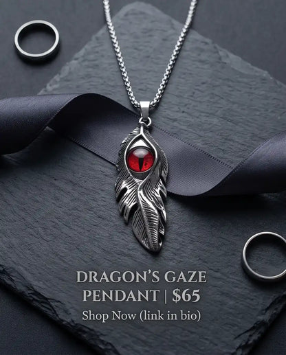 Red Dragon Eye Feather Pendant Box Chain