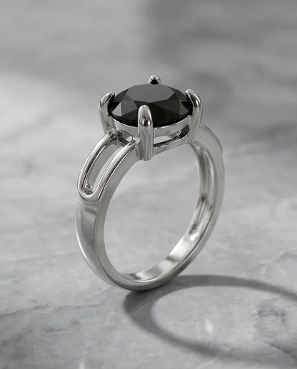 Sterling Silver Round-Cut Split Shank Black Onyx Ring