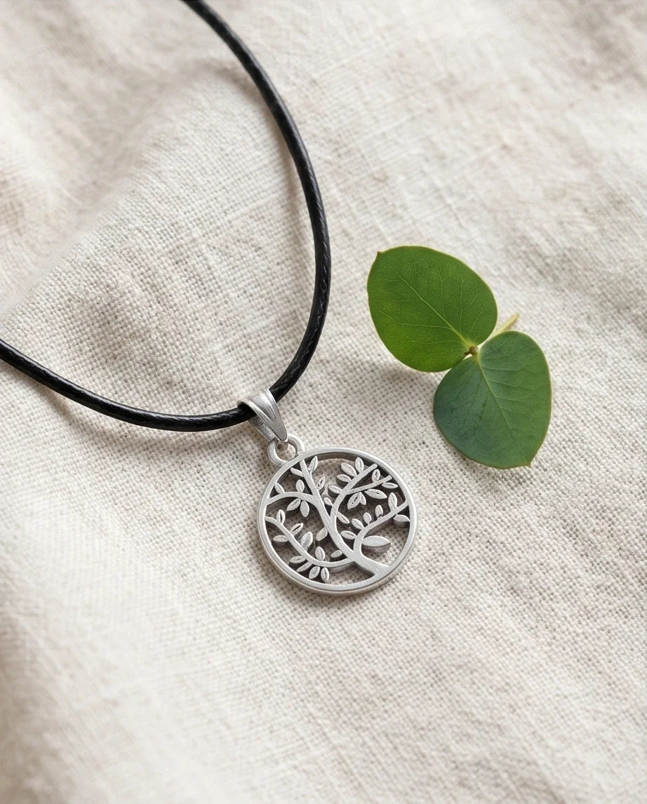 The Eternal Roots: Matte Silver Tree of Life Medallion Necklace