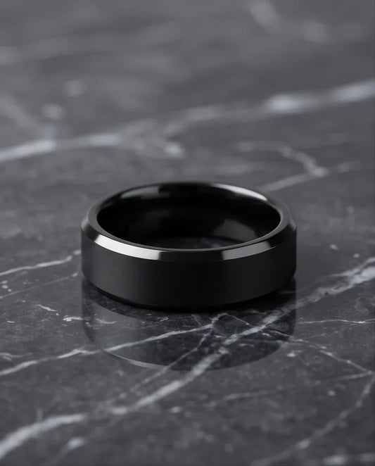 Minimalist Matte Black Beveled Band Ring