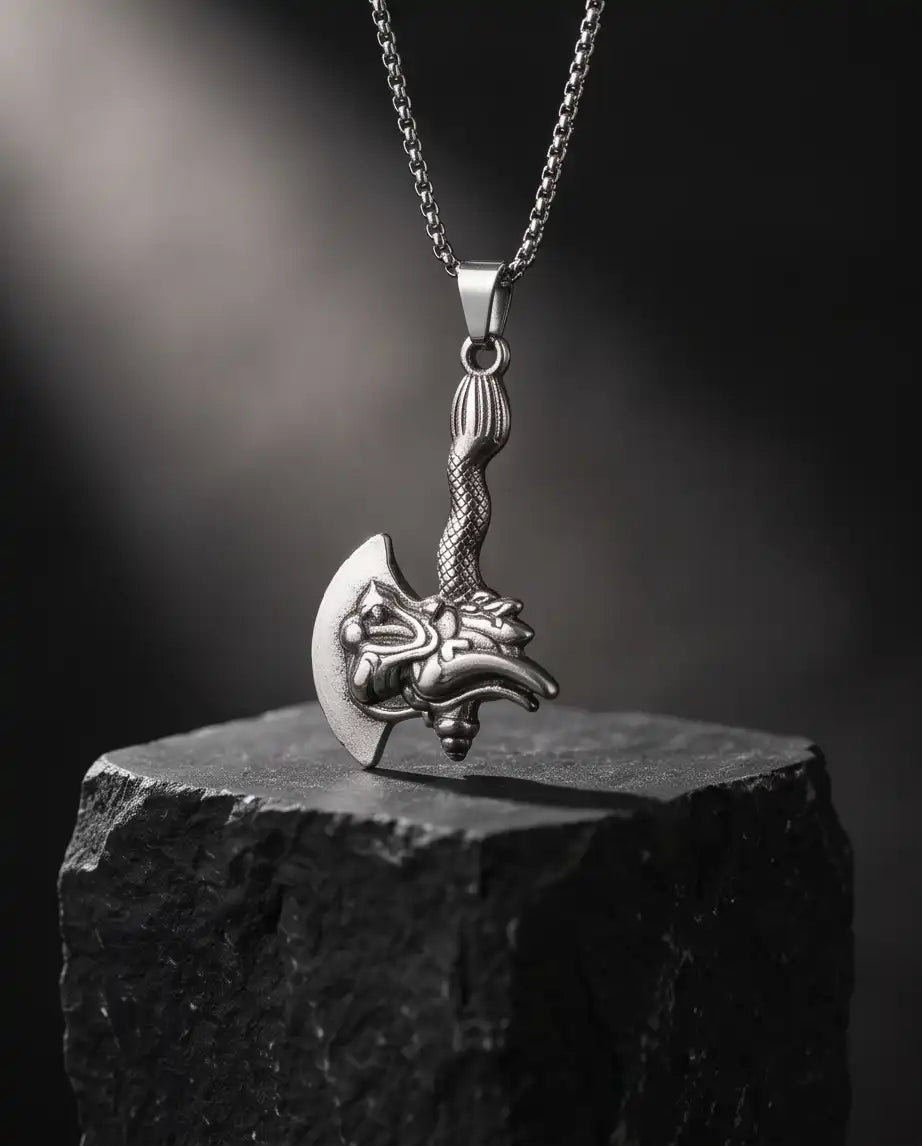 Mythological Dragon Battle Axe Pendant Box Chain