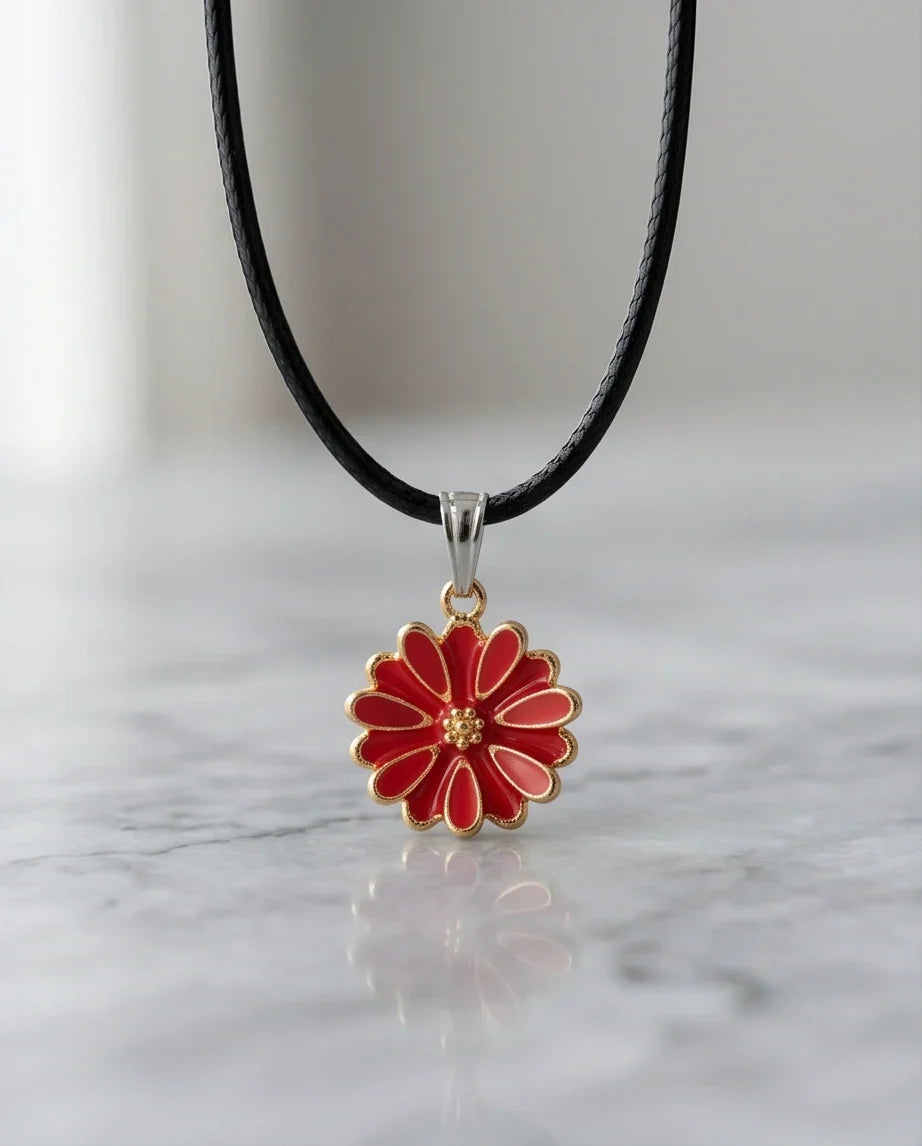 Gold and Red Marigold Pendant Necklace