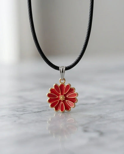 Gold and Red Marigold Pendant Necklace
