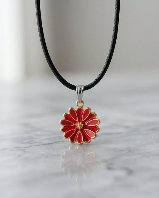 Gold and Red Marigold Pendant Necklace