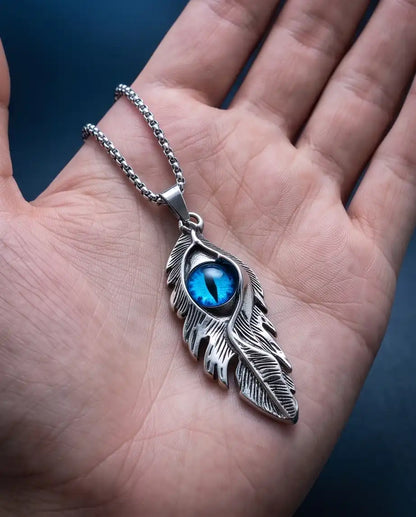 Blue Dragon Eye Feather Pendant Box Chain