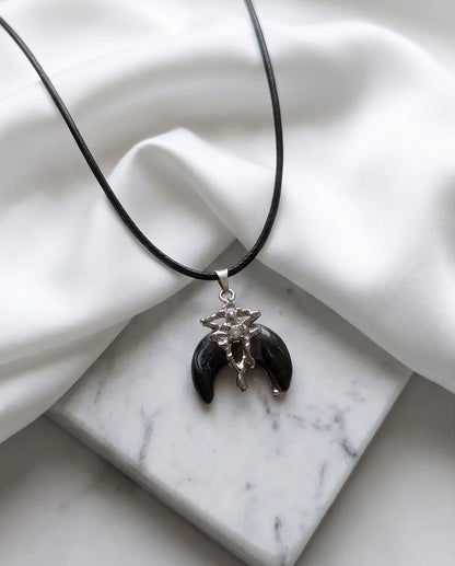 Gothic Liquid Metal Crescent Horn Pendant Necklace