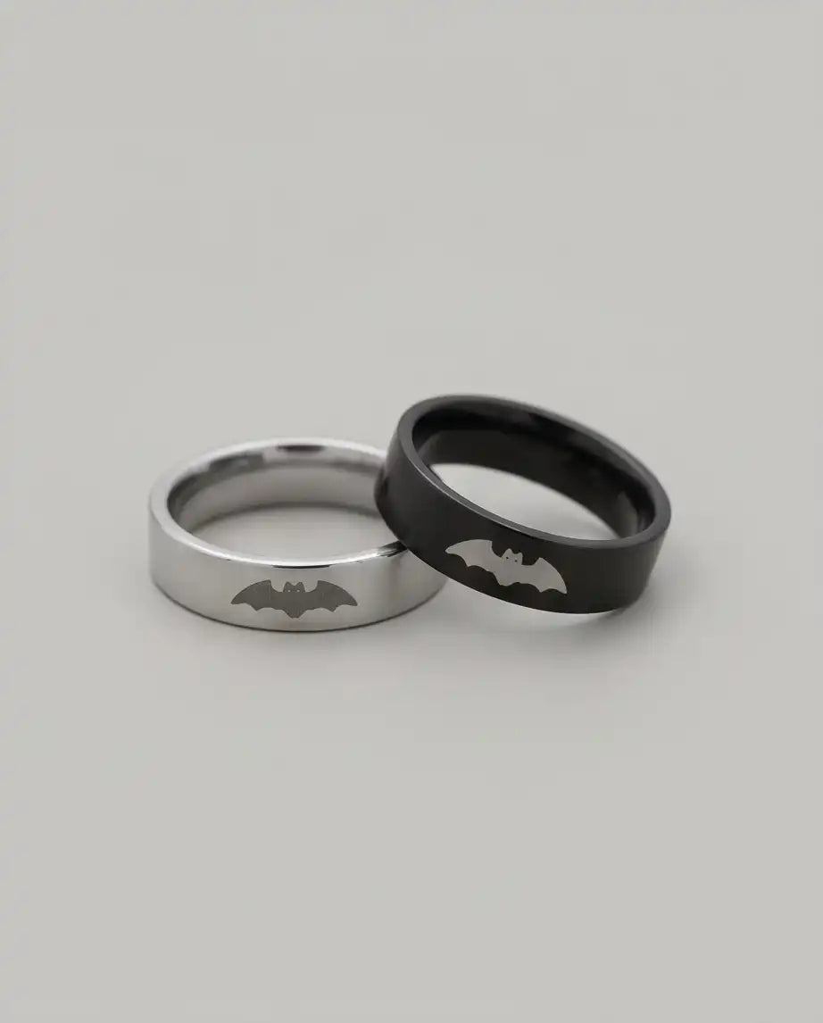 Matching Bat Silhouette Couple Band Rings