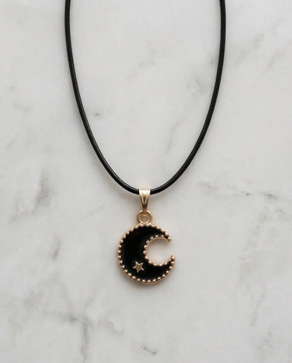 Gold Beaded Crescent Moon and Star Necklace