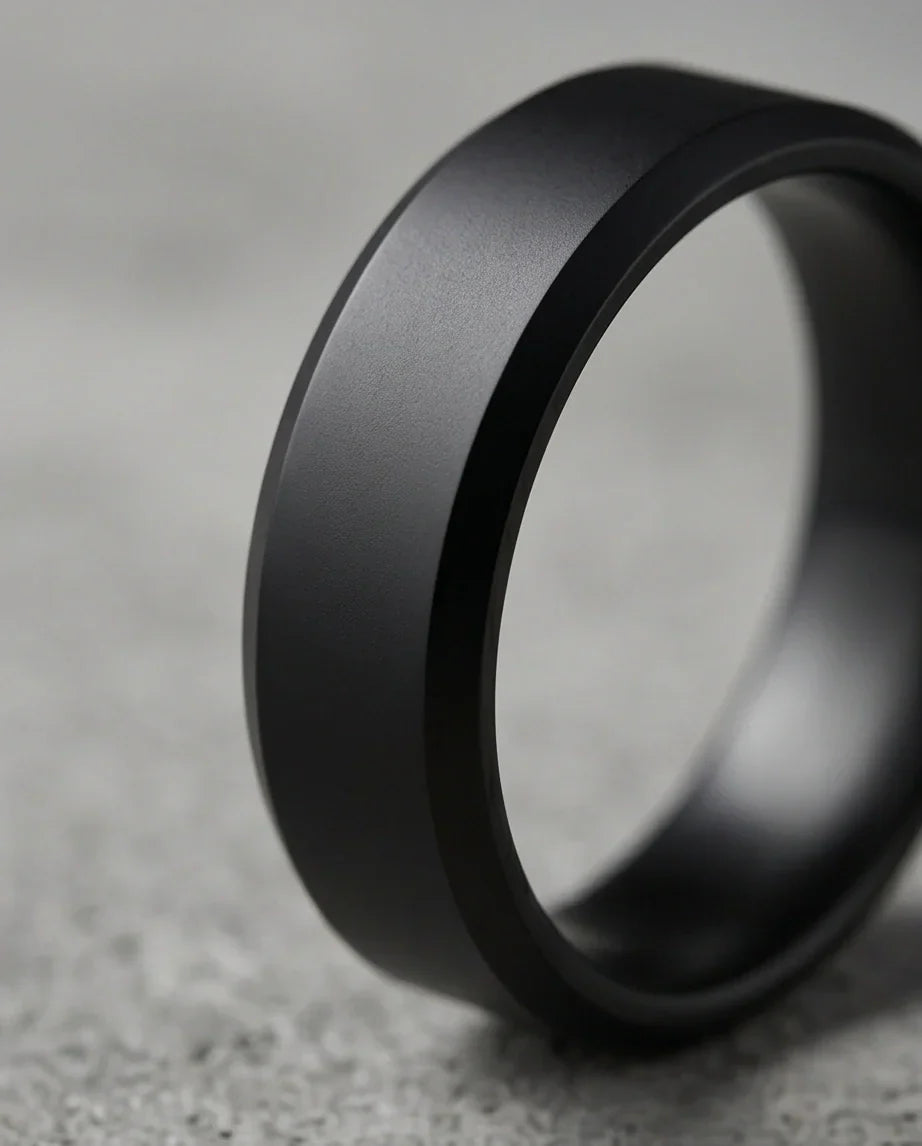 Minimalist Matte Black Beveled Band Ring