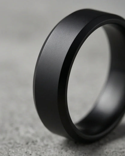Minimalist Matte Black Beveled Band Ring
