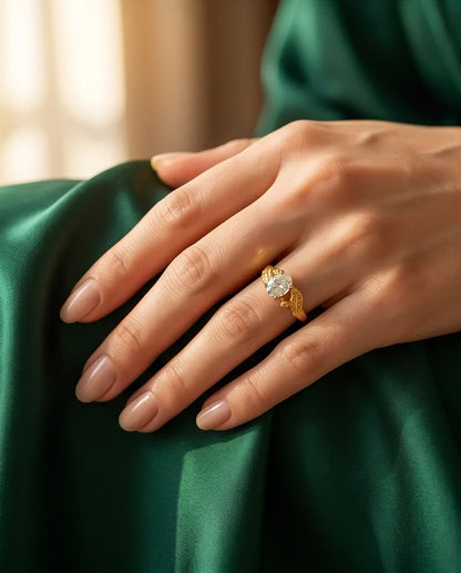 Golden Crystal Moissanite Botanical Leaf Ring