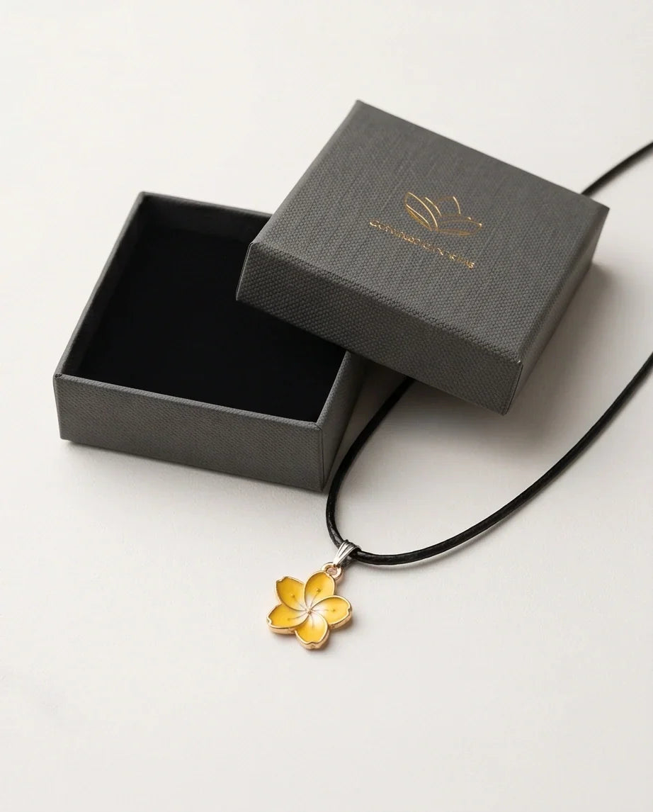 Mellow Yellow Cherry Blossom Enamel Pendant Necklace