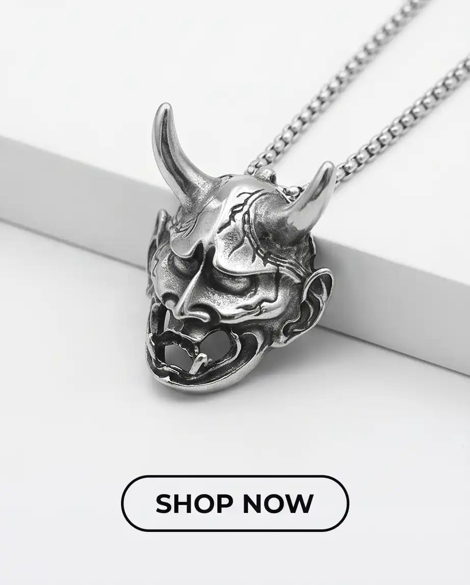 Japanese Hannya Mask Pendant Box Chain
